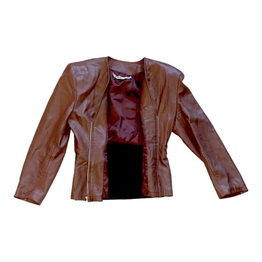 Brown Leather Skirt Set with Black Waist Panel - Picture 3 of 12